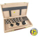 Wooden box containing 3 drill bits and countersink with a visible brand logo.