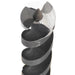 close up of tip of a Metal drill bit on a white background
