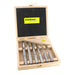Set of 6 Slot milling drill bits in a wooden box with FAMAG branding on a white background