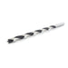 Drill bit with black and silver spiral pattern on a white background